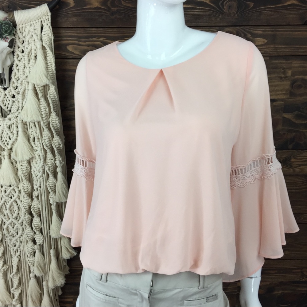 IZ Byer | Single Pleat Bell Sleeve Blush Blouse
